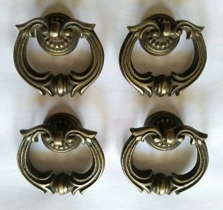 4 Ornate Handles Pulls W Detailed Drop Ring Antique Vintage Style 1 3/4 " H10