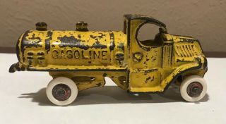 Vintage,  Yellow A.  C.  Williams 5” Cast Iron Gasoline Truck With Rubber Tires