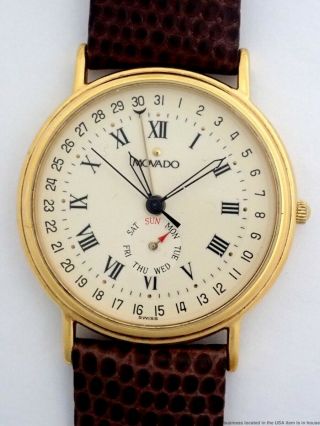 Minty Vintage Movado 87 - 06 - 885 - K Calendar Day Date Gold Tone Mens Wrist Watch