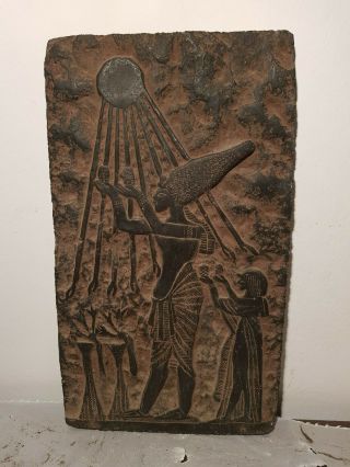 Rare Antique Ancient Egyptian Stela Pharaoh Akhenaten Nefertiti Sun1353–1336 Bc