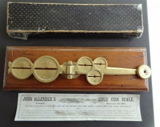 Rare Vintage 1855 John Allender Gold Coin Scale.  Brass.  220 X 44 Mmlisted For Ch