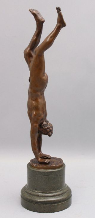 19thc Antique Bronze Sculpture Nude Man,  Handstand,  Acrobat,  Gymnast,  Nr
