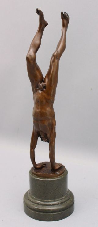 19thC Antique Bronze Sculpture Nude Man,  Handstand,  Acrobat,  Gymnast,  NR 5