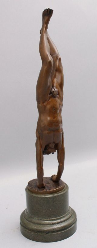 19thC Antique Bronze Sculpture Nude Man,  Handstand,  Acrobat,  Gymnast,  NR 7