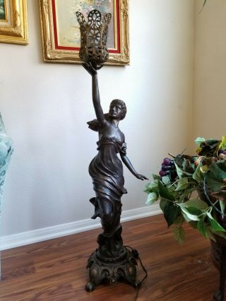 Vintage Schlitz Beer Lady?ferdinand Rebechini Signed Bronze Floor/table Lamp 36 "