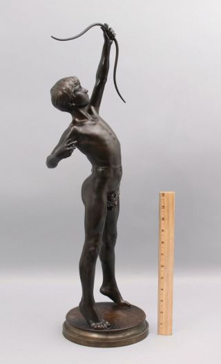 Antique French J.  A.  Gardet Nude Young Man ARCHER Bronze Sculpture Revolving Base 2