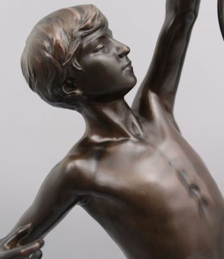 Antique French J.  A.  Gardet Nude Young Man ARCHER Bronze Sculpture Revolving Base 3