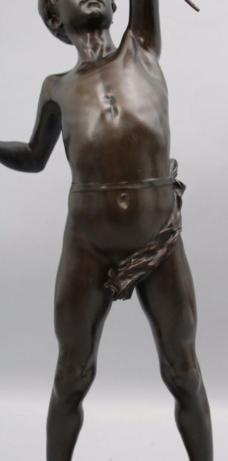 Antique French J.  A.  Gardet Nude Young Man ARCHER Bronze Sculpture Revolving Base 6
