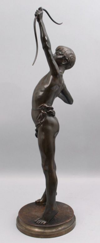 Antique French J.  A.  Gardet Nude Young Man ARCHER Bronze Sculpture Revolving Base 8