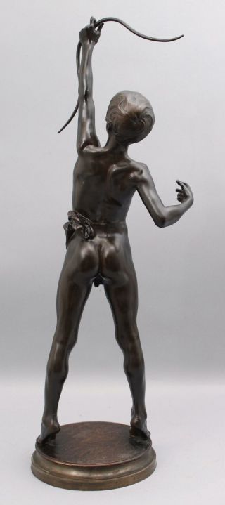 Antique French J.  A.  Gardet Nude Young Man ARCHER Bronze Sculpture Revolving Base 9