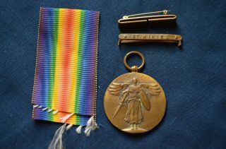 Wwi U.  S.  Victory Medal,  With St.  Mihiel Clasp & Replacement Ribbon