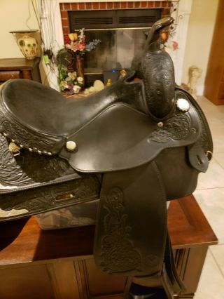 Antique Show Saddle.  Circle Y size 16 black with silver.  Perfect shape 2