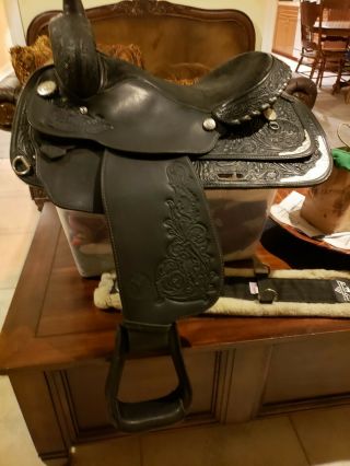 Antique Show Saddle.  Circle Y size 16 black with silver.  Perfect shape 3
