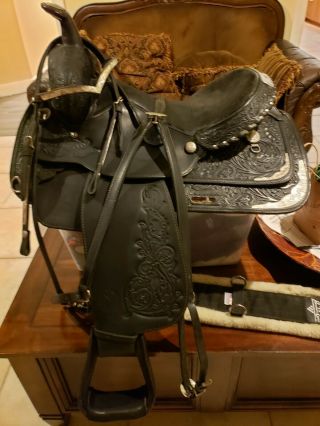 Antique Show Saddle.  Circle Y size 16 black with silver.  Perfect shape 5