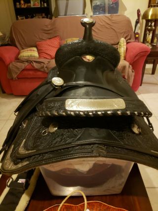 Antique Show Saddle.  Circle Y size 16 black with silver.  Perfect shape 6