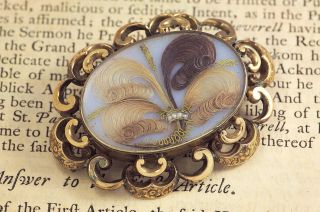 Antique English Victorian 9k Gold Family Locket Mourning Brooch C1860