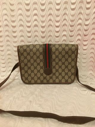 Vintage Gucci Monogram Brown W/ Red And Green Stripe Crossbody Bag