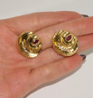 Vintage ANDREW CLUNN 18K Yellow Gold Diamond & Ruby Earclip Earrings 5