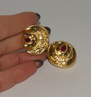 Vintage ANDREW CLUNN 18K Yellow Gold Diamond & Ruby Earclip Earrings 6