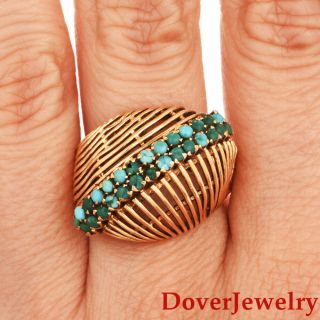 Vintage Italian Turquoise 18k Gold Weave Bypass Cocktail Ring 10.  6 Grams Nr