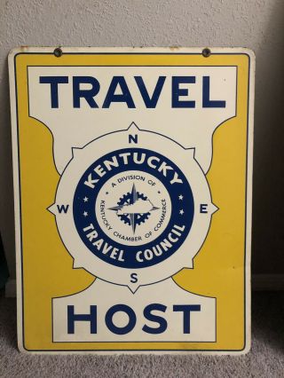 Vintage 1962 Kentucky Travel Host 2 Sided 26 " Highway Road Gas Oil Metal Sign