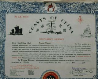 1938 Coasts of China Seafarers Licence Shanghai UB US Asiatic Fleet Tsingtao 4