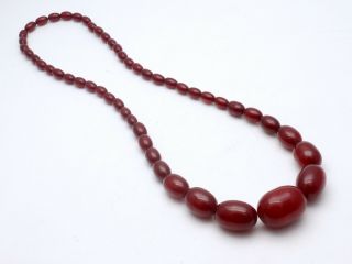 Antique Art Deco Red Cherry Amber Bakelite Necklace Graduated Beads 62 Grams