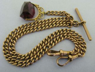 Antique Solid 9ct Rose Gold Double Albert Watch Chain T - Bar & Spinner Fob 1919 12