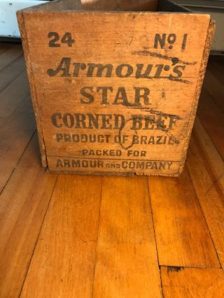 Vintage Armour’s Star Corned Beef Wooden Crate Brazil.  Advertising 2