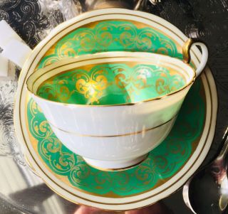 Vintage English Bone China Tea Cup & Saucer: Floral With Gold Design.  Aynsley