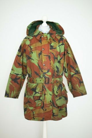 Men’s Rare Vintage Barbour 1980s Camo Waxed Cotton Belted Dpm Military Jacket 40