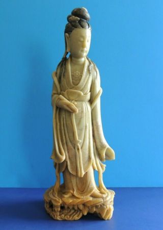 Vintage Hand Carved Stone Asian Female Figure Sculpture Statue 13.  5 " - 7 Pounds