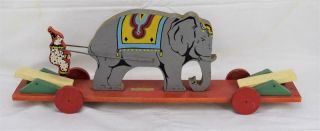 Vintage Sally Ann Toys Chicago Wood Elephant Jumping Clown