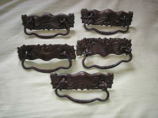 5 Vintage Brass Drawer Pulls 3 In.  Between Screws And 4 3/4 Wide