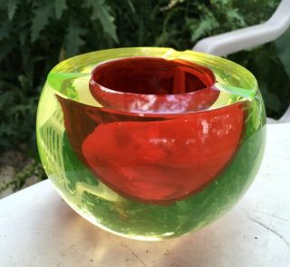 Vintage 60’s Murano Cenedese Sommerso Uranium Green Yellow Red Ashtray Bowl Wow