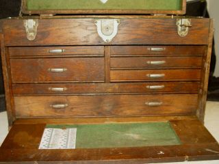 Estate Old Vintage Antique Oak Machinist 7 Drawer Tool Chest Box 2