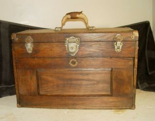 Estate Old Vintage Antique Oak Machinist 7 Drawer Tool Chest Box 4