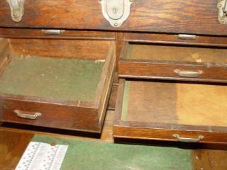 Estate Old Vintage Antique Oak Machinist 7 Drawer Tool Chest Box 7