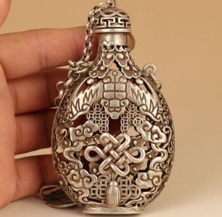 Rare Chinese Tibet - Silver Copper Hand Solid Carved Bat Statue Snuff Bottle