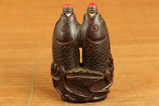 Antique Chinese Old Yak Horn Hand Carved Fish Snuff Bottle