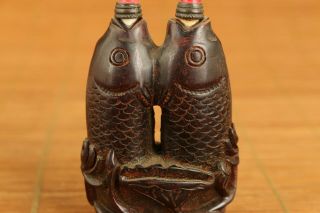 Antique chinese old yak horn hand carved fish snuff bottle 2