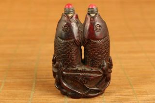Antique chinese old yak horn hand carved fish snuff bottle 3