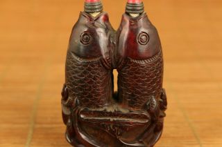 Antique chinese old yak horn hand carved fish snuff bottle 4