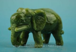 china old natural jade hand - carved elephant statue 2