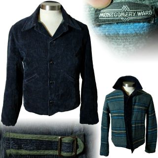 Vintage 1930s Montgomery Ward Blanket Lined Corduroy Workwear Jacket 46