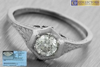 Antique Art Deco Estate 14k White Gold 0.  43ct Diamond Engagement Ring Egl Usa
