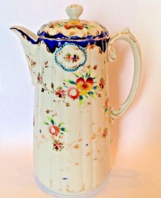 Chocolate Pot Or Teapot - Hand Painted Pansies And Blue Rims - Nippon Japan