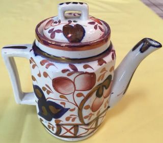 EARLY GAUDY WELSH CHILD’S SIZE TEAPOT W/LID IN OYSTER PATTERN - 2