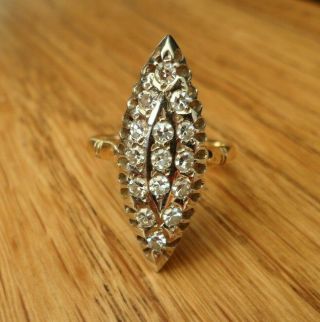 Vintage Russian 18ct Gold Diamond Marquise Navette Cluster Ring
