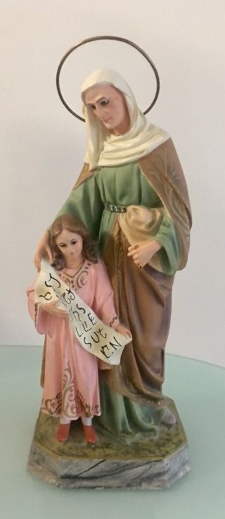 Vintage Saint Anne Virgin Mary 12 " Religious Statue / Spain / Glass Eyes St.  Ana